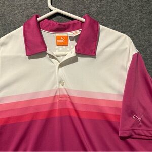Puma Golf Polo Shirt Mens XXL Pink White Striped Performance Dry Cell Colorblock